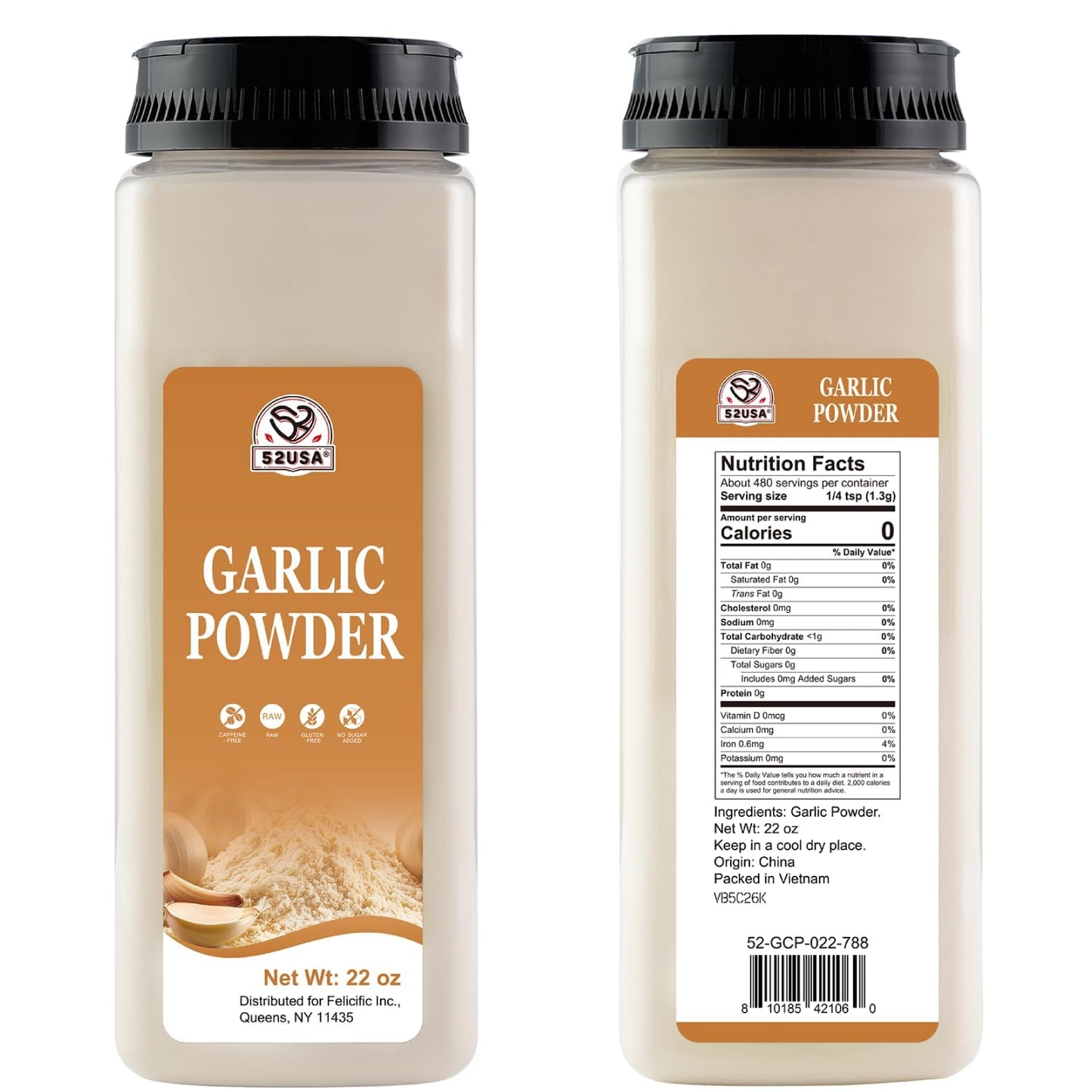 52USA Garlic Powder 22 oz (1.54Lb)  Fine Garlic Powder Seasoning for Cooking  Grilled Meats  Salads  Flavor Vegetables and Dressings  Gluten Free