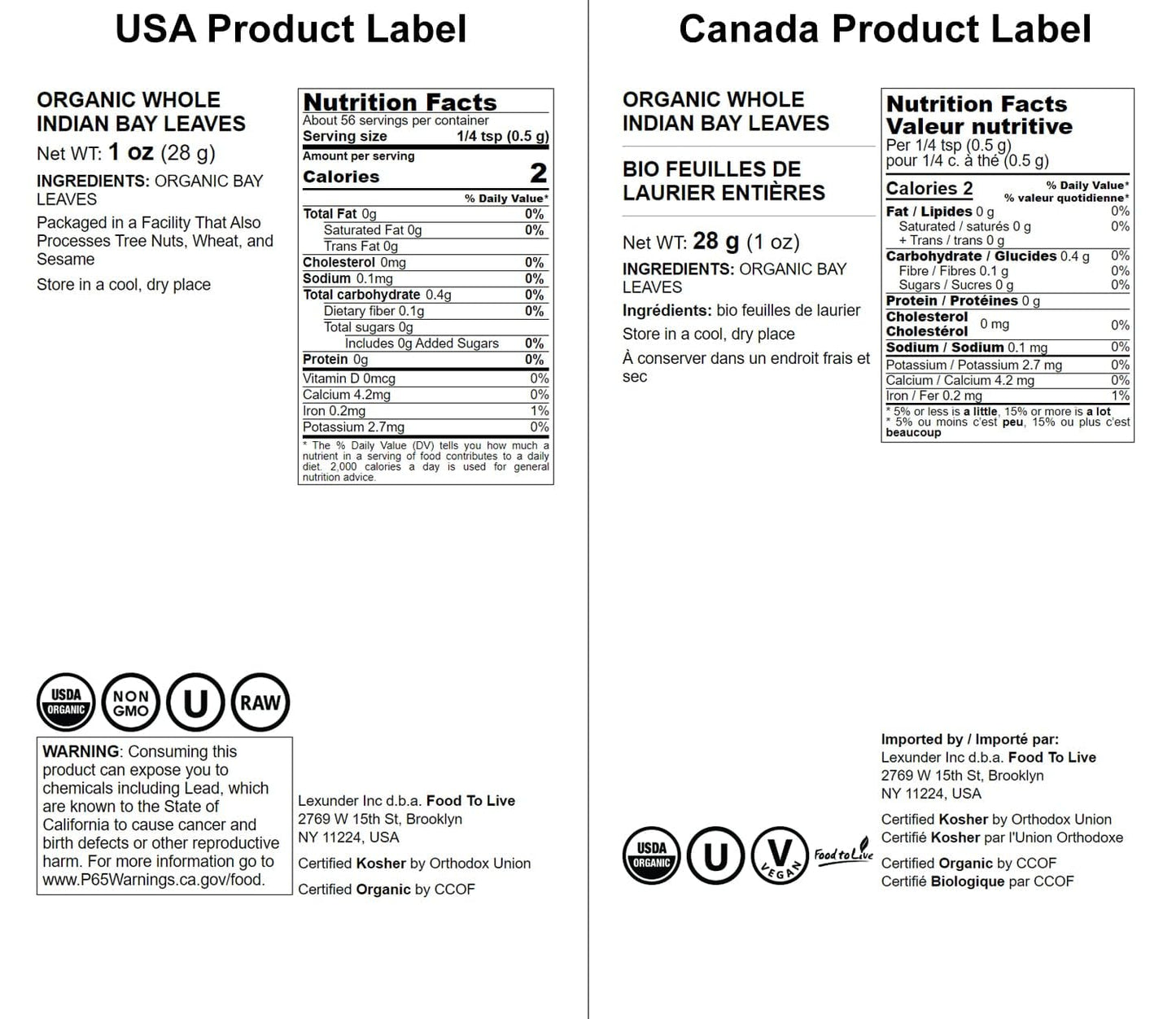 Food To Live - Organic Whole Indian Bay Leaves, 1 Ounce - Non-Gmo, Dried, Kosher, Vegan, Bulk, Great For Cooking, Spicing And Se