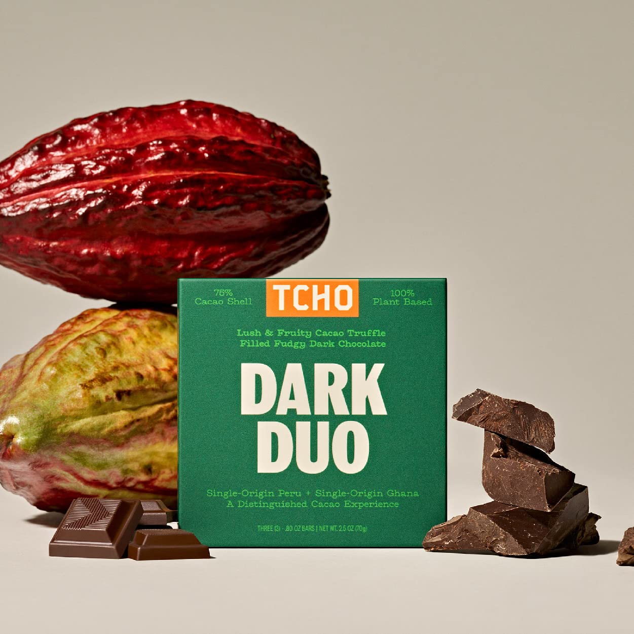 TCHO Dark Duo Dark Chocolate Bars, Organic, Vegan, Non-GMO, 3 Pack, 2.5oz Each
