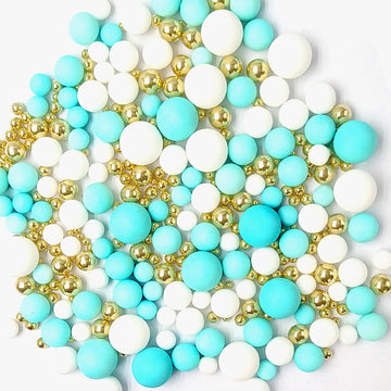 Edible Blue White And Gold Pearl Sprinkles 142G/5.01Oz Mixed Color Size Pearl Sprinkles For Cake Decorating Candy Baking Decorat
