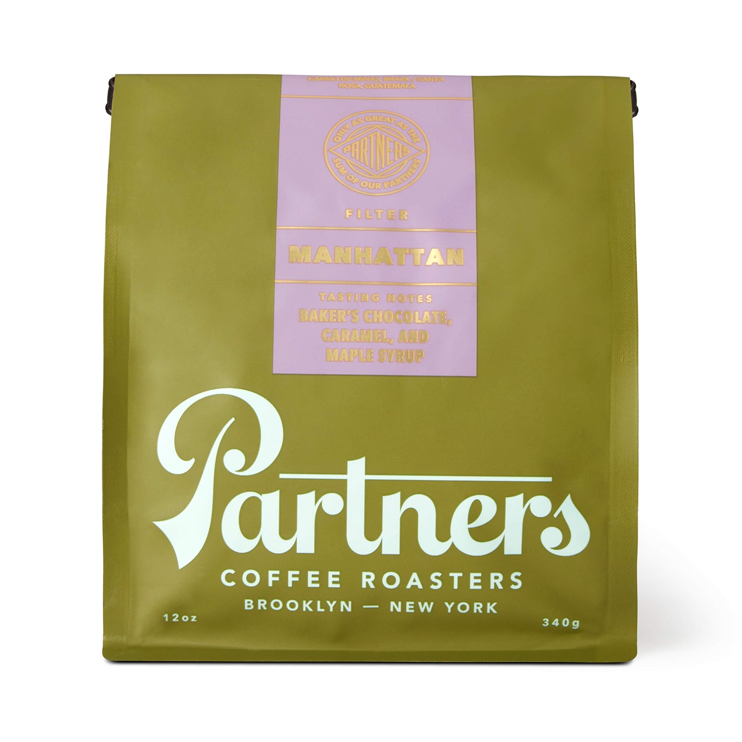 PARTNERS COFFEE ROASTERS - Whole Bean Coffee (Manhattan - Dark Roast) 12oz - Rich, Deep, & Flavorful Omniroast - Bakers Chocola
