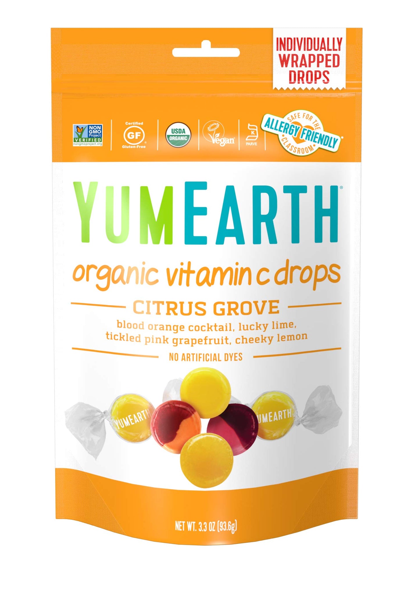 YumEarth Organic Citrus Grove Vitamin C Drops, 3.3 Ounce (Pack of 6) - Allergy Friendly, Non GMO, Gluten Free, Vegan (Packaging May Vary)
