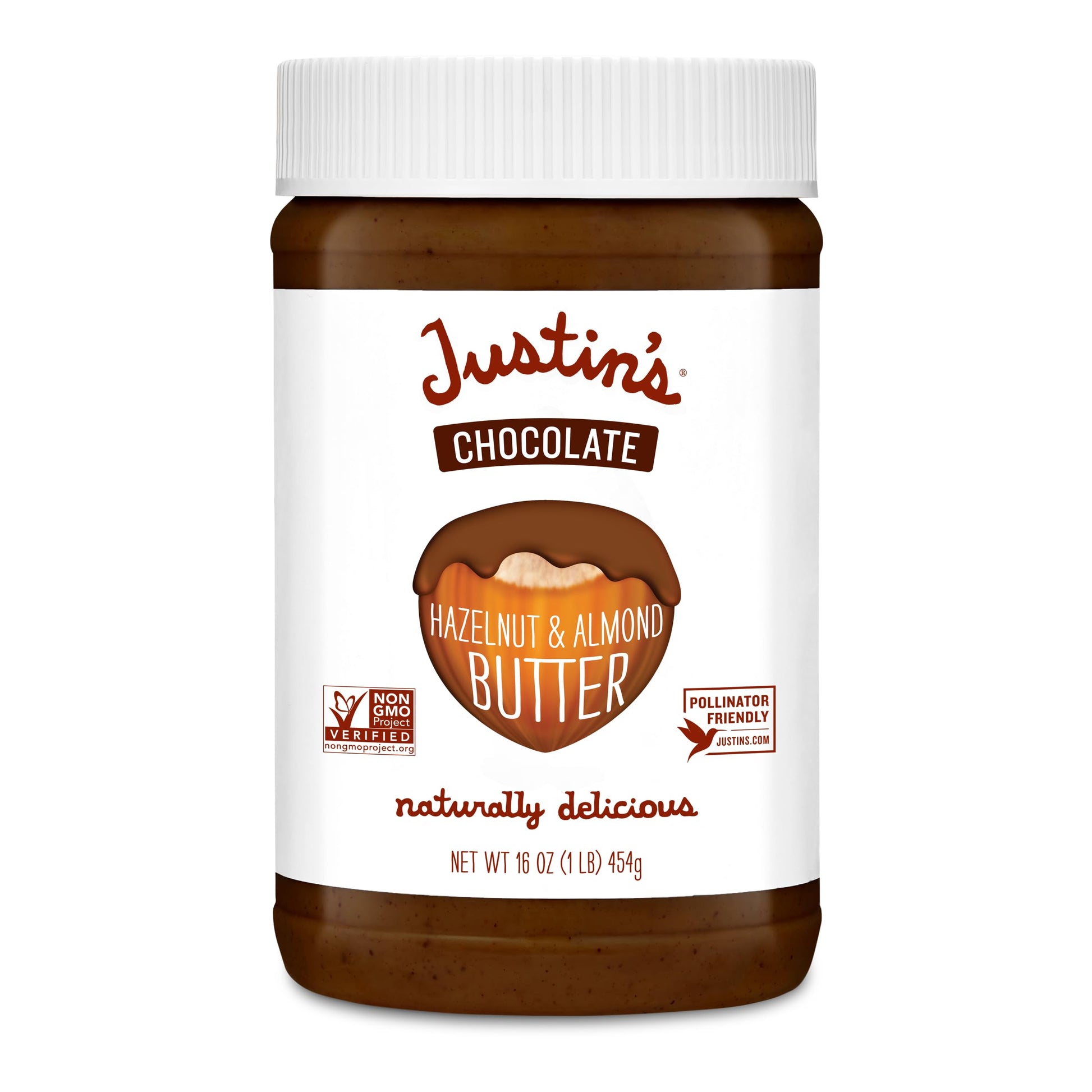 Justins Chocolate Hazelnut and Almond Butter, Organic Cocoa, No Stir, Gluten-free, Responsibly Sourced, 16 Ounce Jar (6 Pack)