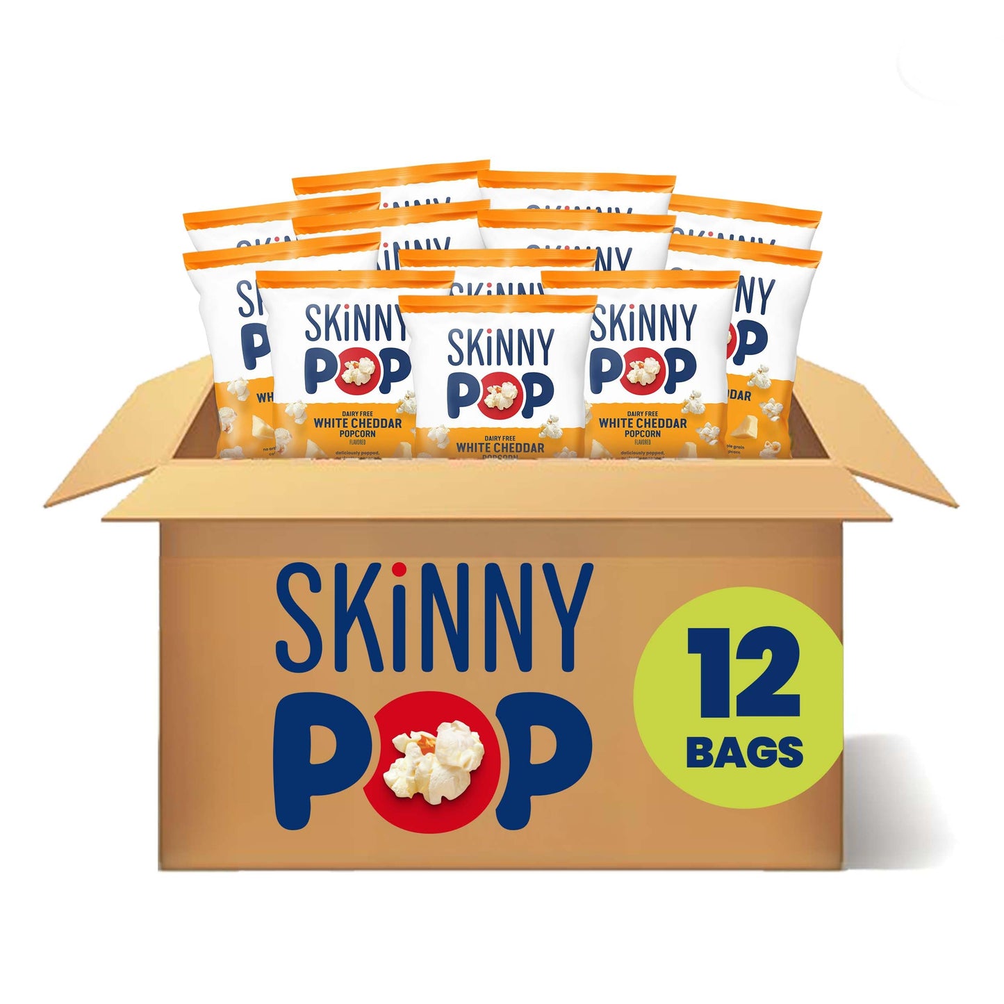 SkinnyPop Popcorn, Dairy Free White Cheddar, Gluten Free, 1oz Bags, 12 Count