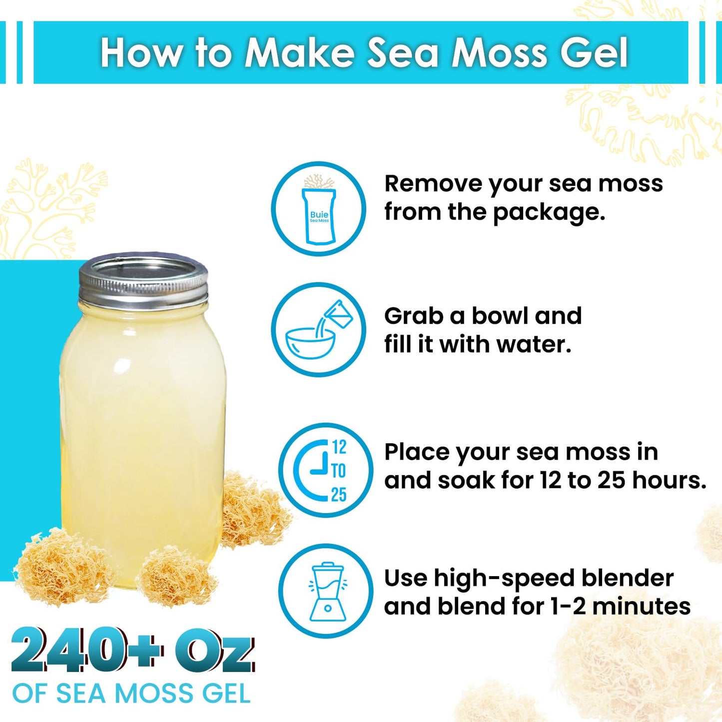 Buie Holistic Herbs Golden Irish Sea Moss, Pure Wildcrafted, Nutrient-Rich, Dr. Sebi Inspired - Makes 240+ Oz Gel | Pure & Natur