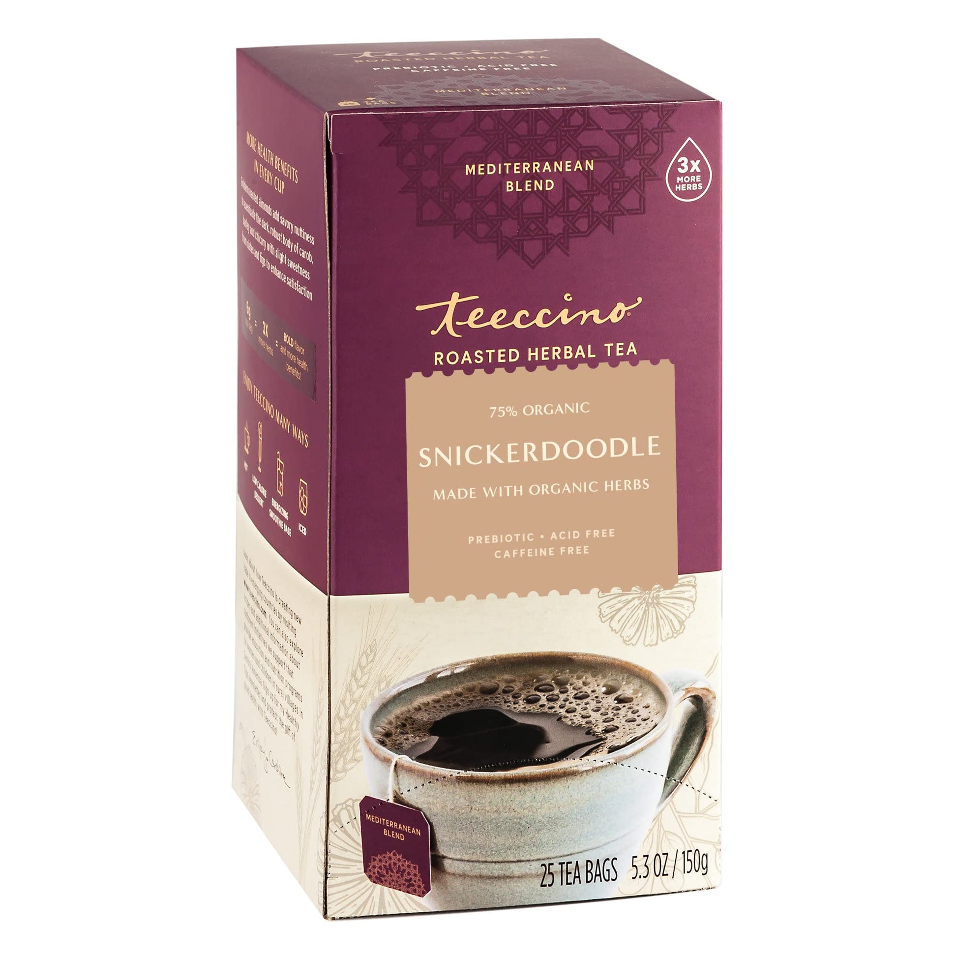 Teeccino Snickerdoodle Herbal Tea - Caffeine-Free, Prebiotic, 25 Tea Bags