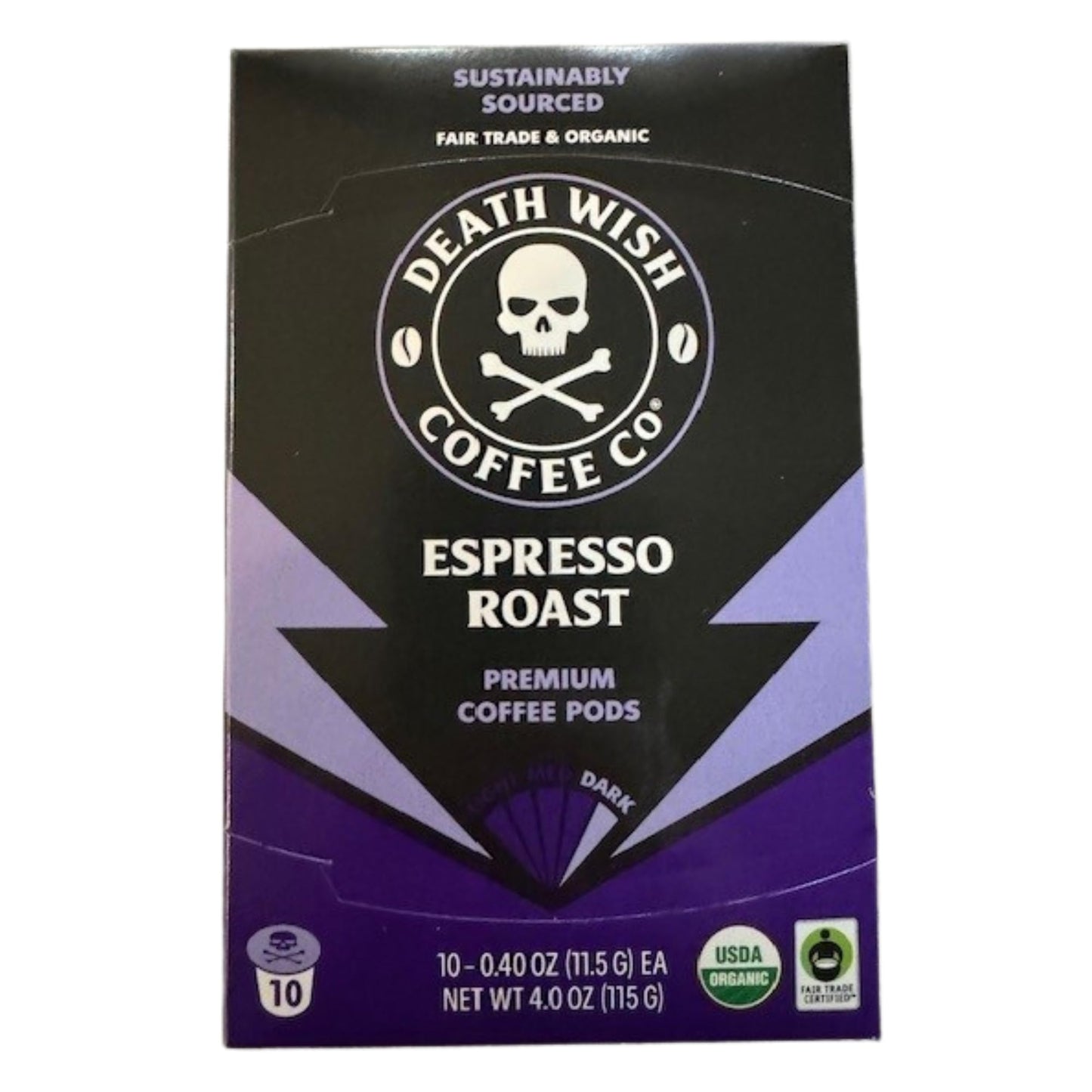 Death Wish Coffee Co. Espresso Roast Coffee Pods - Fair Trade & Organic - 10 Count