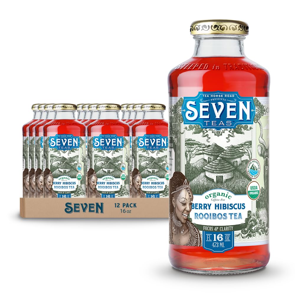 SevenTeas Organic Berry Hibiscus Rooibos Iced Tea, 16 Fl Oz, Pack of 12 Bottles