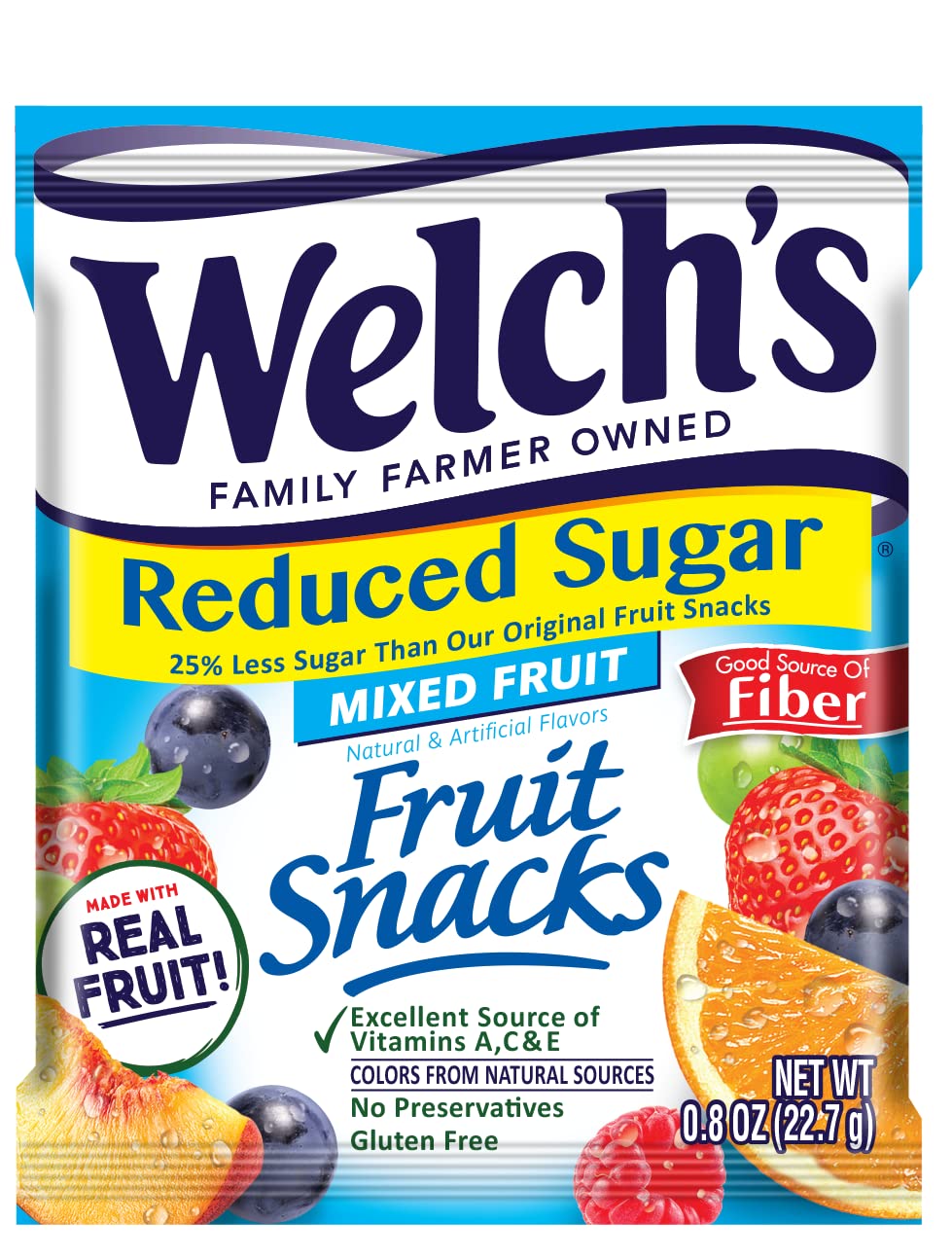 Welchs Reduced Sugar Mixed Fruit Fruit Snacks 0.8 oz Pack of 64