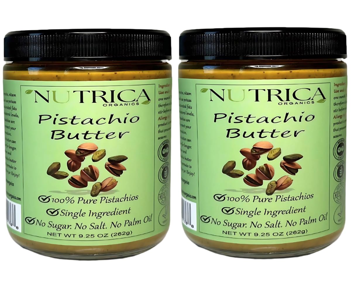 Nutrica Organics 100% Pure Pistachio Butter, Vegan, No Additives, 18.5oz (Pack of 2)