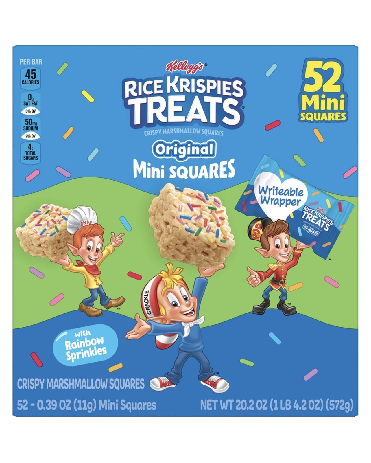 Kellogg's Rice Krispies Treats Mini Squares, Original with Rainbow Sprinkles, 52 ct., 0.01 Ounce