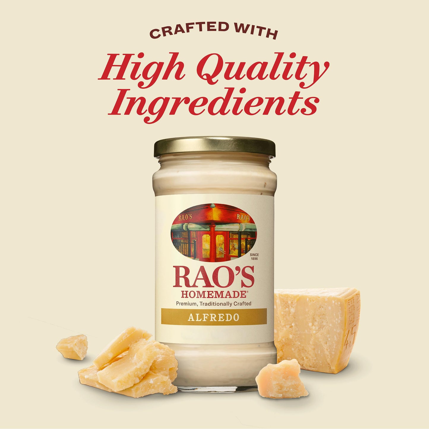Raos Homemade Alfredo Sauce 15 Oz, Creamy Pasta Sauce, Enhanced Quality Blend Of Parmesan & Romano Cheese, Cream And Butter