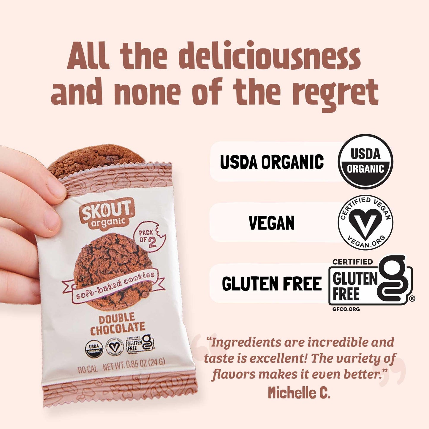 Skout Organic Double Chocolate Soft Baked Cookie (3 Pack) | Soft Baked Cookies | Plant-Based | Vegan | Gluten, Dairy, & Soy Free