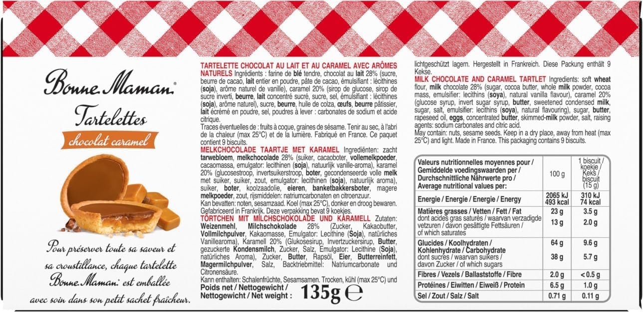 French Bonne Maman Caramel Tartelettes Bonne Maman-Tartelette Chocolat Au Lait Caramel Bonne Maman-5 Bag Pack