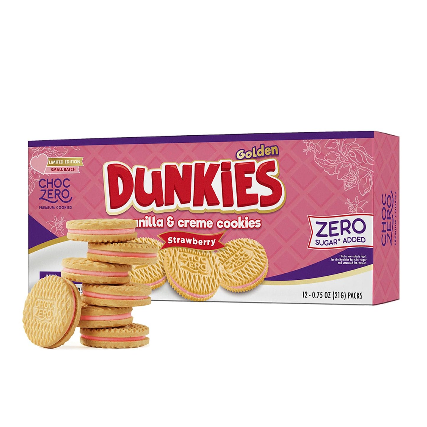 ChocZero Strawberry Creme Dunkies, Gluten Free, Low Sugar, Keto Strawberry Vanilla Sandwich Cookies, 9 oz