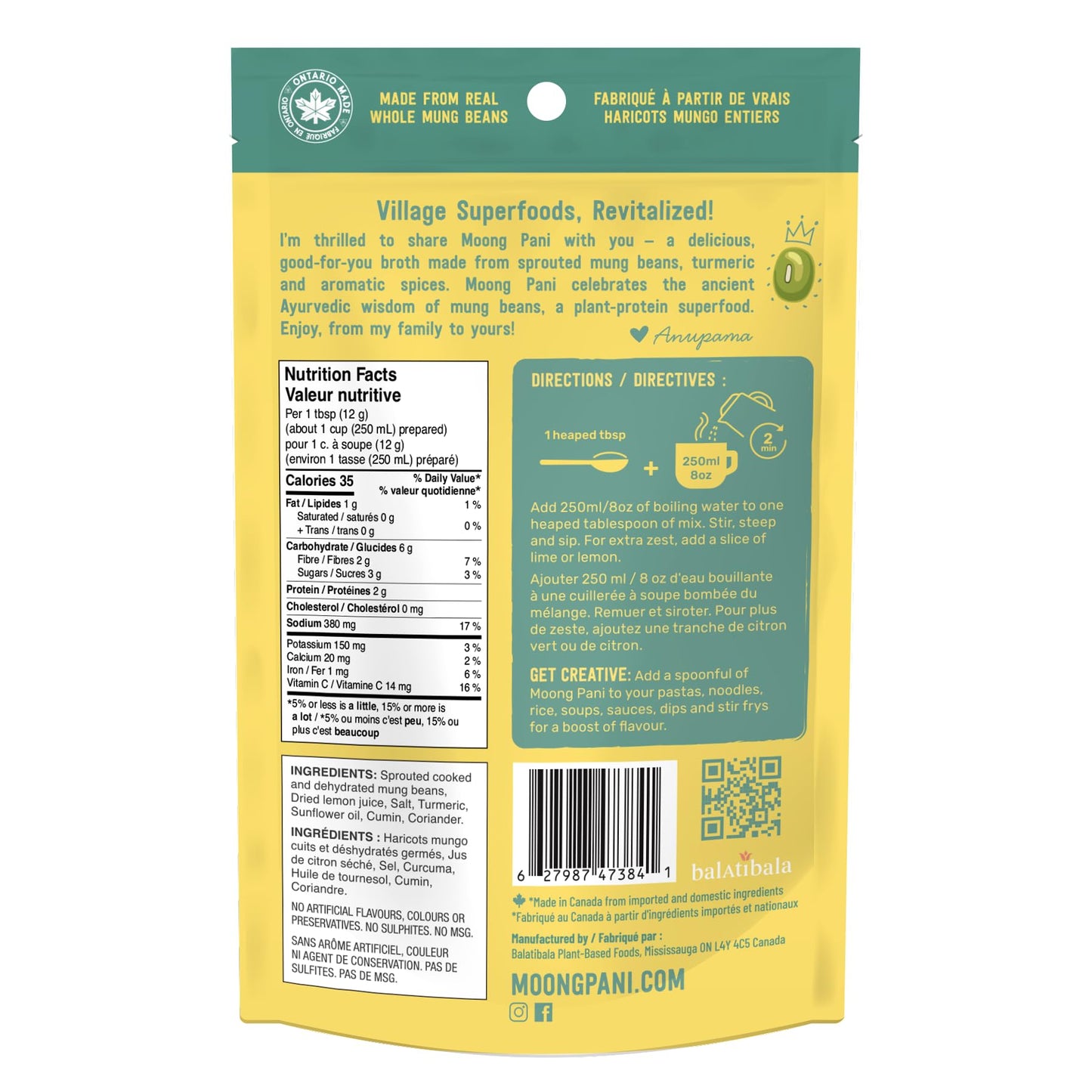 SPROUTED Mung Sipping Broth | MILD & SOOTHING with LEMON & TURMERIC | Plant Protein | Vegan Soup Powder | 100% Natural | Gluten-