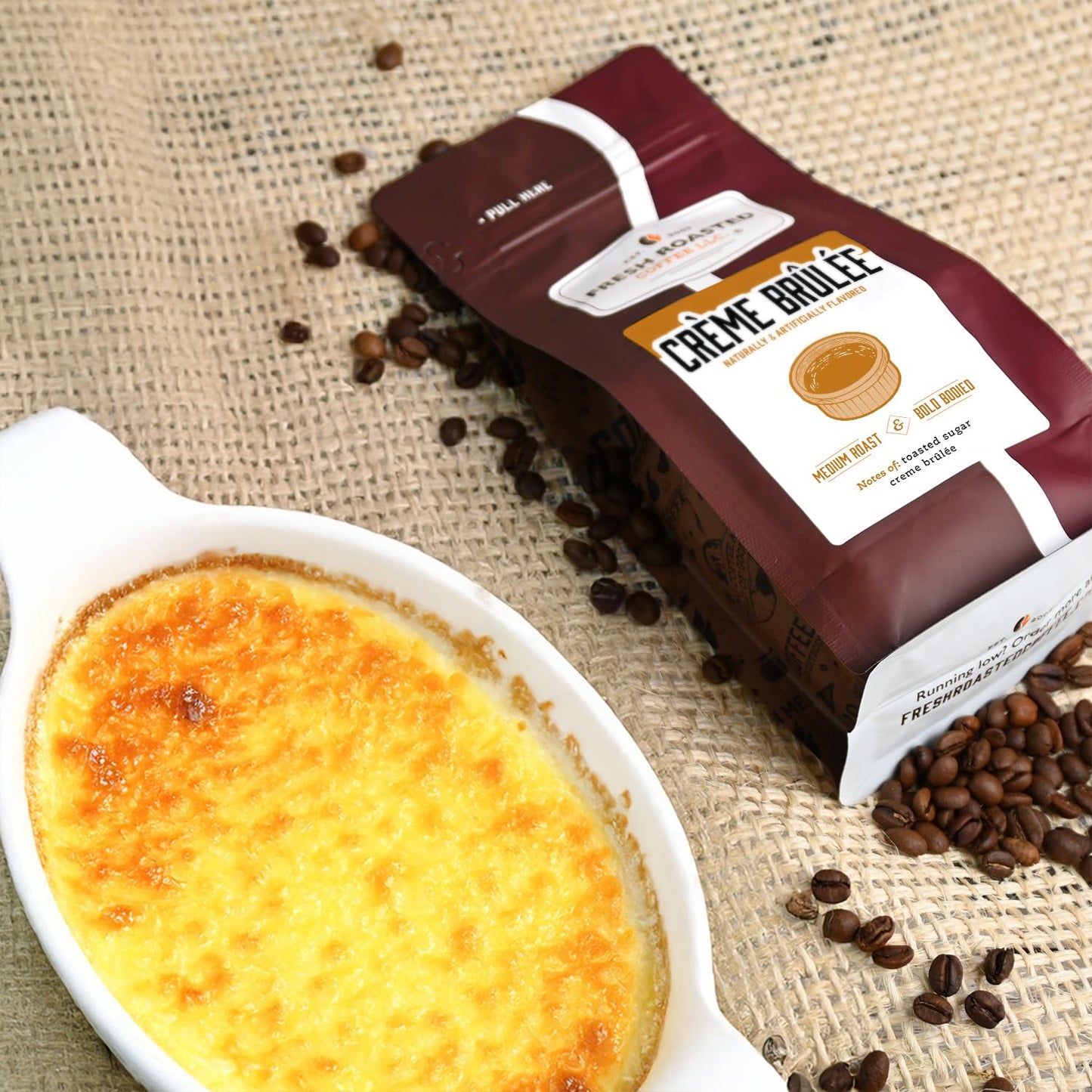 Fresh Roasted Coffee, Crème Brûlée Flavored Coffee, 12 Oz, Medium Roast, Kosher, Ground