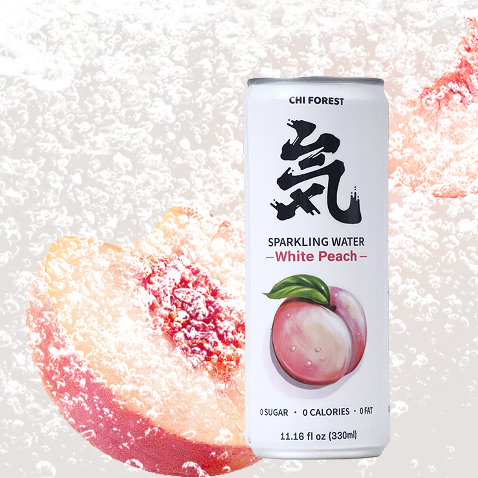 CHI FOREST White Peach Sparkling Water, 0 Calories and 0 Suger Flavored Bubbly Water, 11.16 Fl oz, Pack of 24