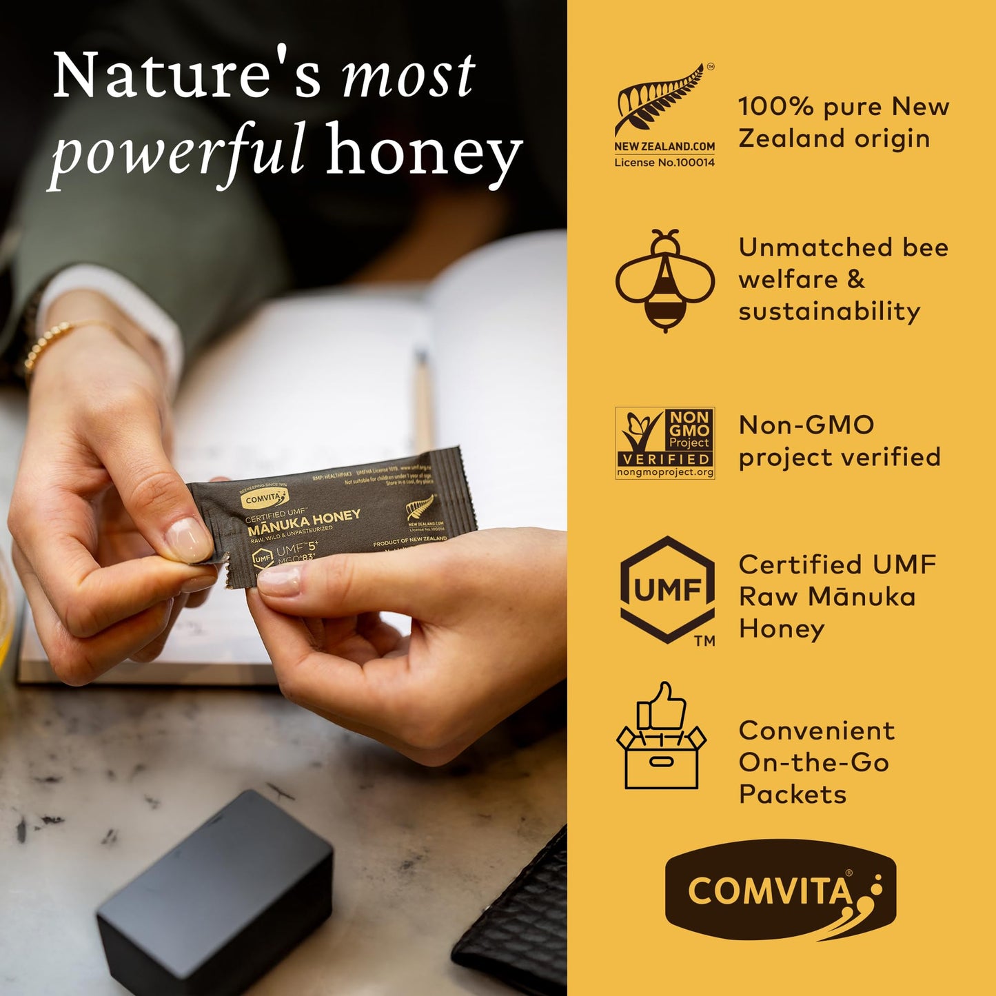 Comvita Manuka Honey Packets UMF 5+ (MGO 83+) - Raw, Pure & Unpasteurized, Travel Size, 0.35 oz, 12 Count for Imm