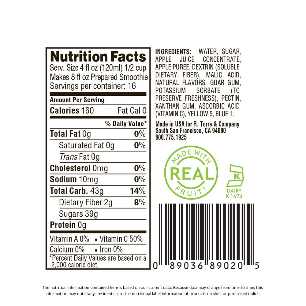 Torani Real Fruit Smoothie Mix, Green Apple, 64 Ounce
