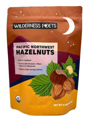 Wilderness Poets, Organic, Pacific Northwest-Grown Hazelnuts - Raw, Whole Nuts With Skins, No Shells. Bulk Size (32 Ounce - 2 Po