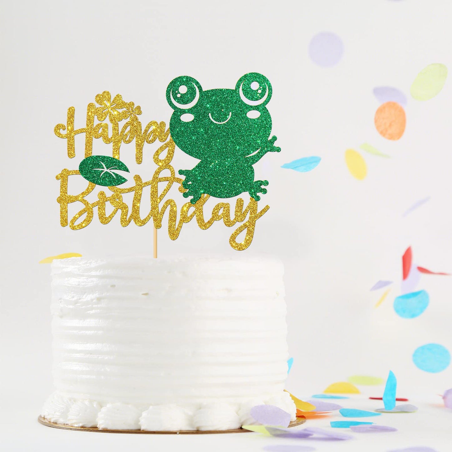 Monmon & Craft Frog Happy Birthday Cake Topper/Baby Shower/Boys Girls 1St Birthday/Rainforest Frog Birthday Party Decorations -