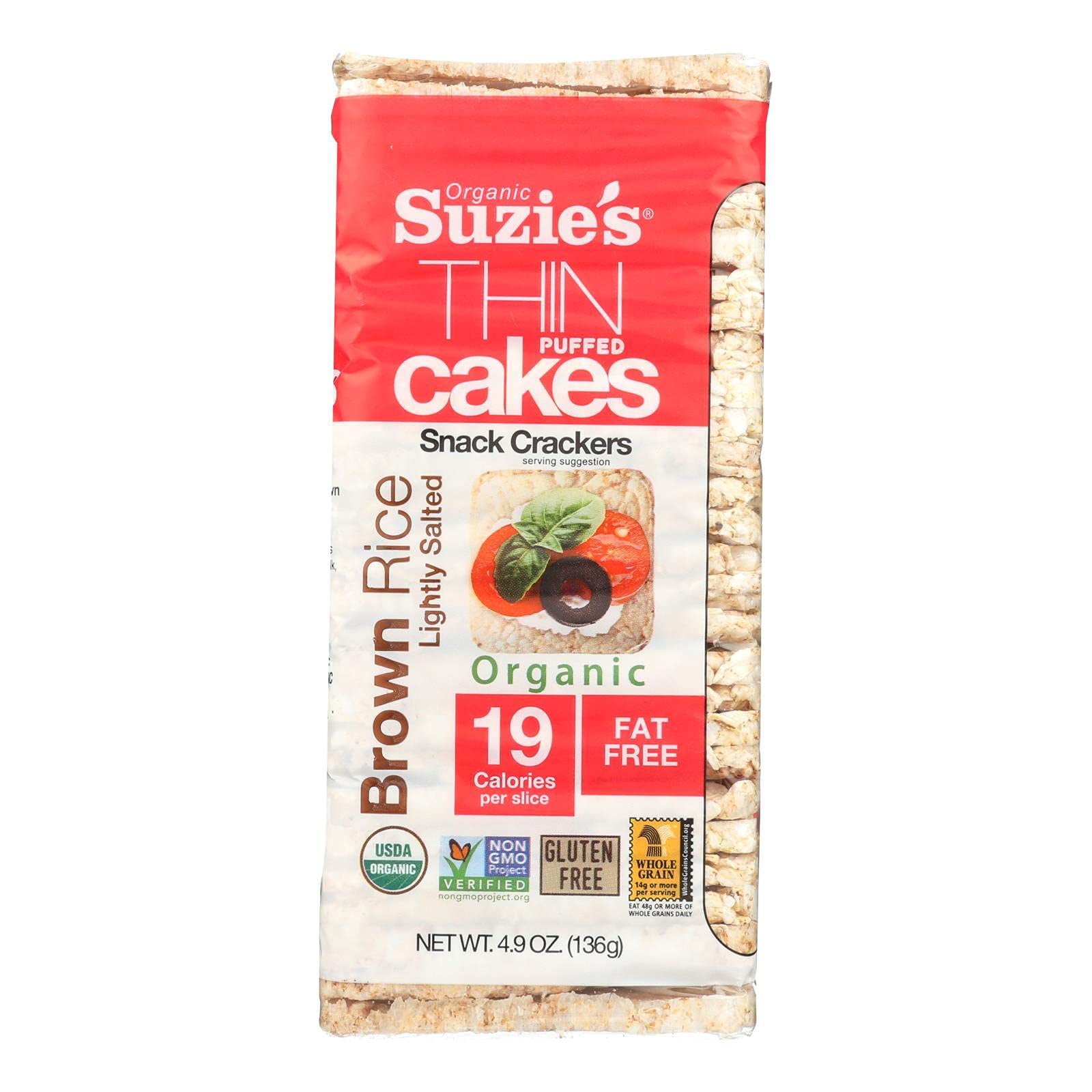 Suzie'S Organic Brown Rice Cake Thins|12 Pack|Lightly Salted Low Sodium|Usda Organic, Non-Gmo, Fat-Free, Sugar-Free, Gluten-Free