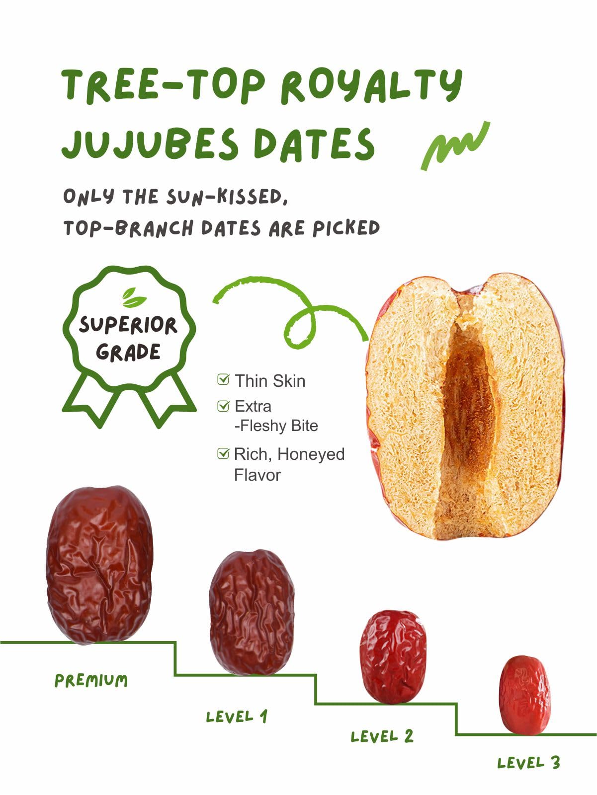 Naturebliss Jujube Pitted Dates, No Added Sugar, Non-GMO, 13 OZ - Sun Dried Sweet Fruit Snacks for Salad, Tea, Soup, Baking