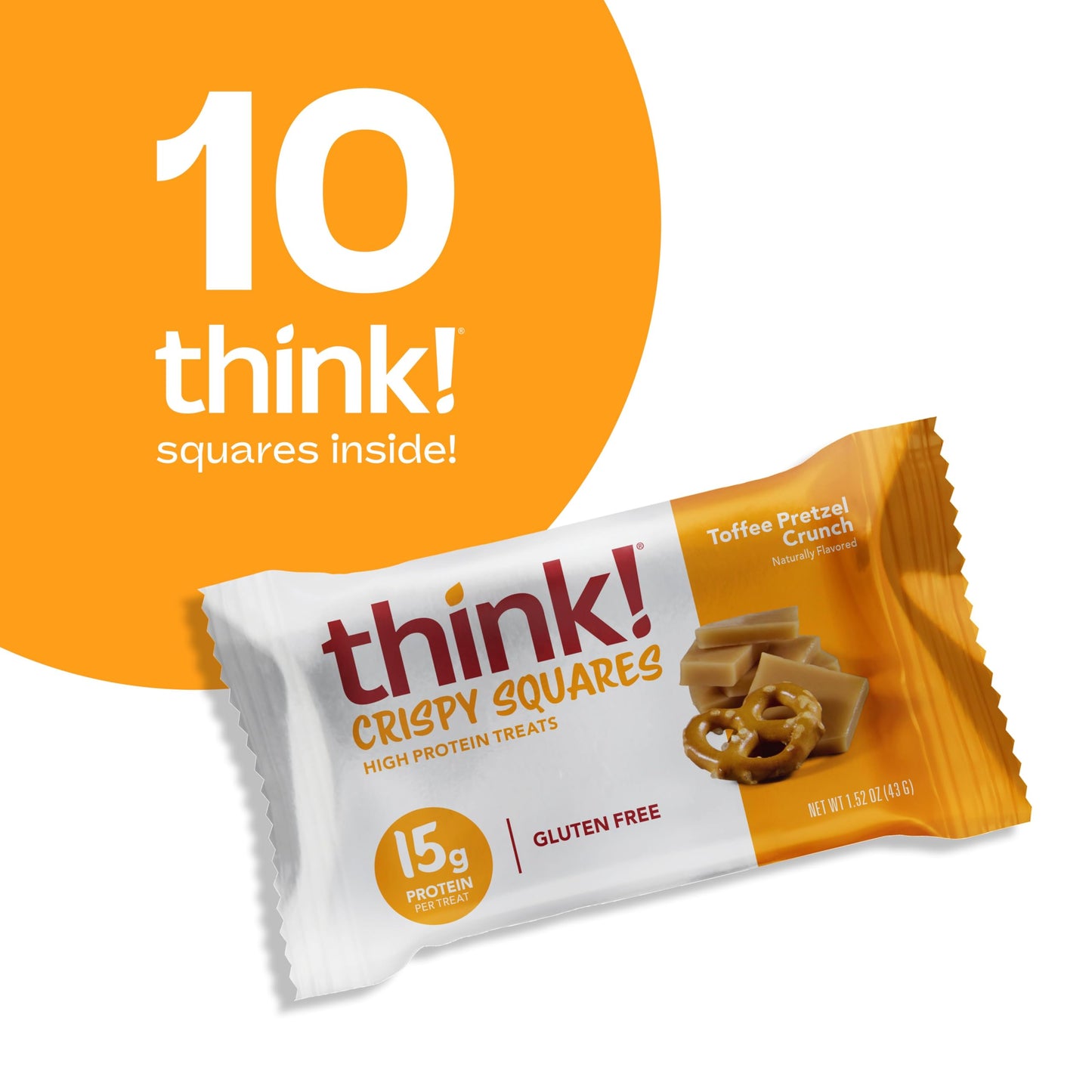 think! High Protein Crispy Squares Toffee Pretzel Crunch Treat - 10 Count Pack