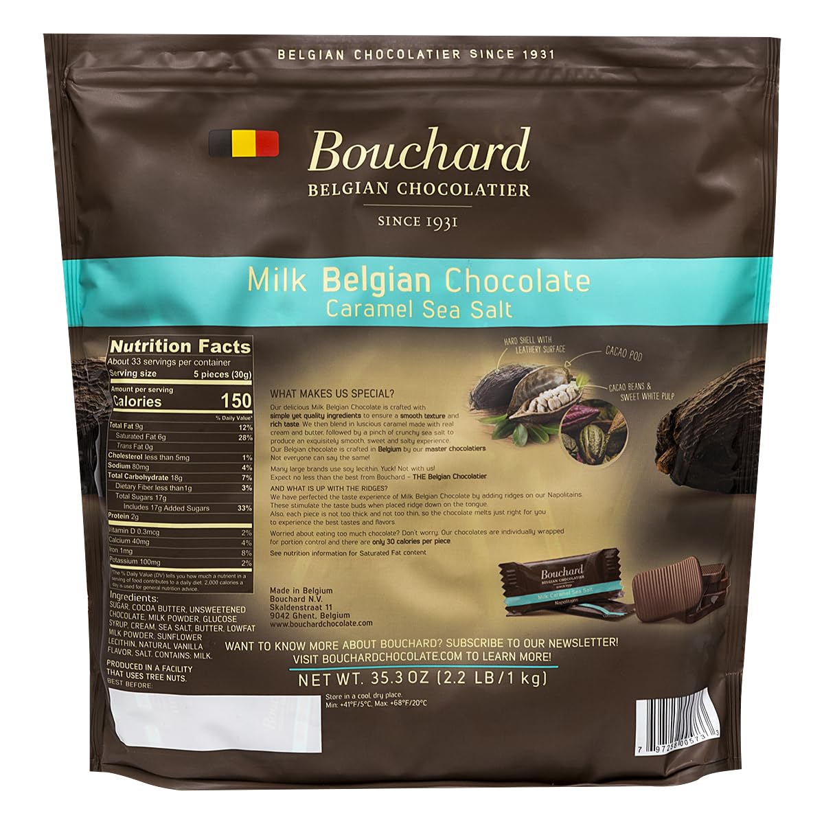 Belgian Milk Chocolate Caramel Sea Salt Napolitains 35.3 Oz (2.2 Lb/1Kg)