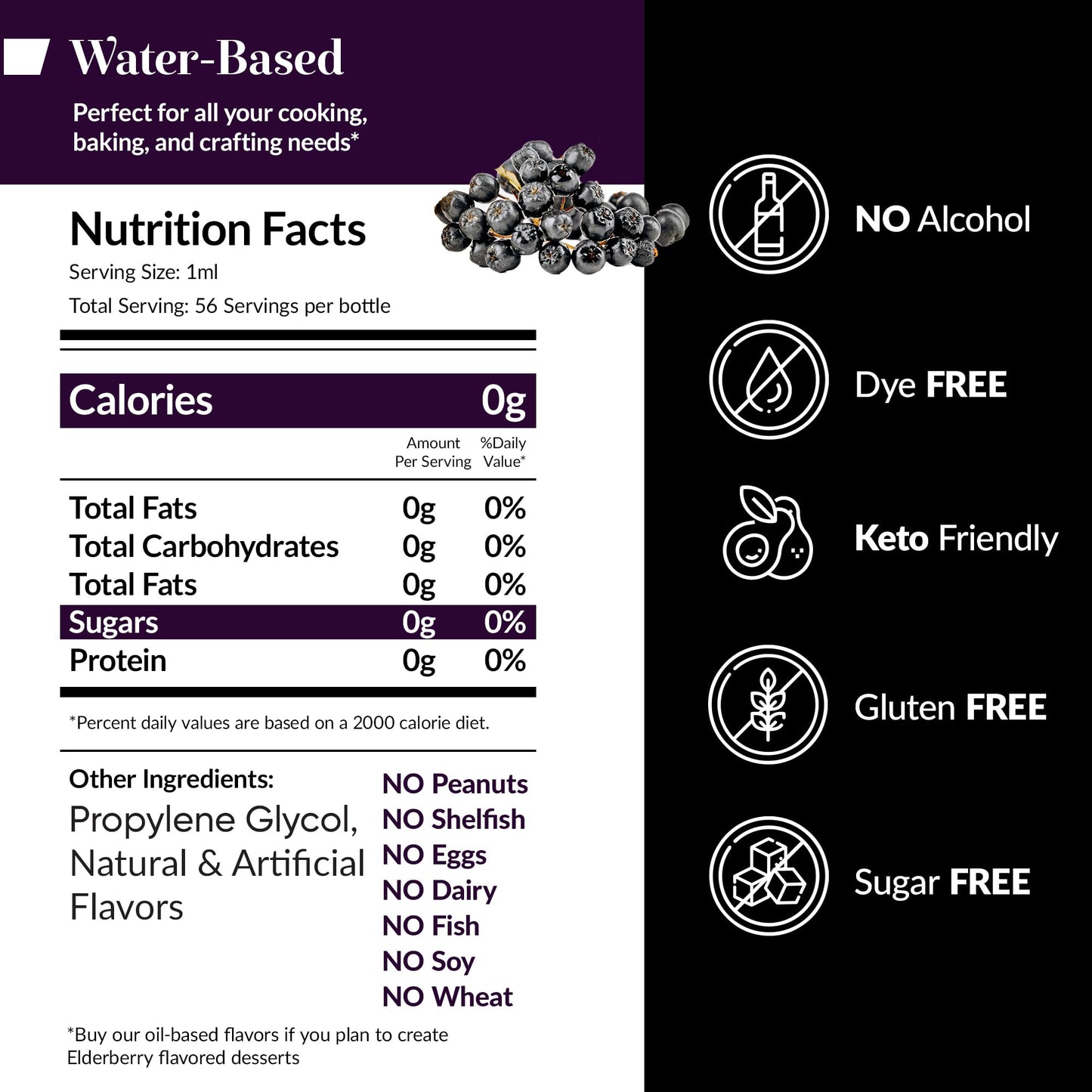 Dolce Flav Elderberry Extract - 2 Ounce Water-Soluble Multipurpose Flavoring Ideal for Baked Goods, Beverages, Coffee, Desserts