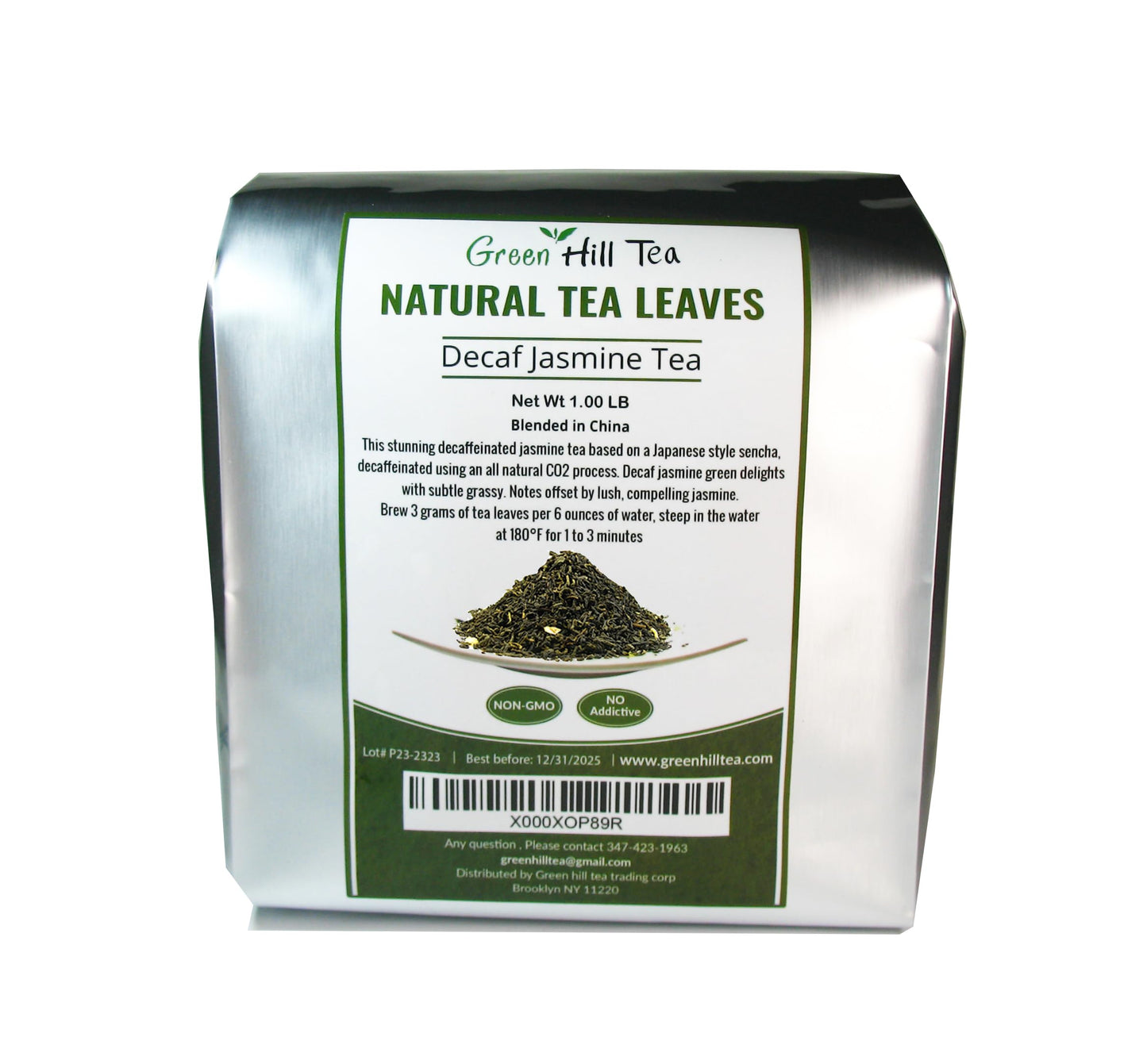 Greenhilltea Decaf Jasmine Green Tea, Caffeine-Free, 1 LB, Green, Model SYNCHKG046406