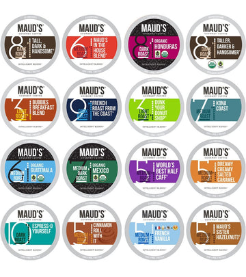 Maud s Coffee Lovers Variety Pack Coffee Pods, 40 ct, 16 Assorted Flavors in Recyclable Single Serve Pods - 100% Arabica Beans,