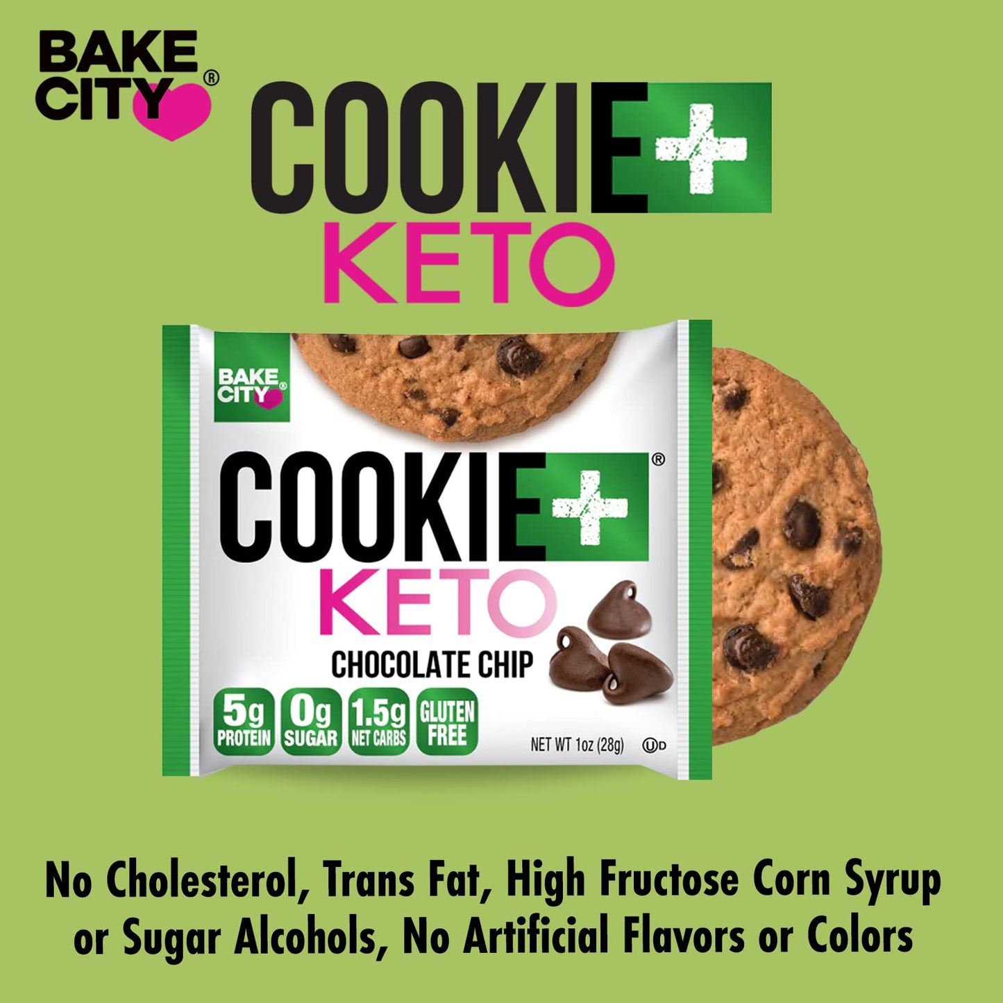 Bake City Cookie Plus Keto | 1Oz Chocolate Chip Cookies (12 Pack), Gluten Free, 0G Sugar, Only 1.5G Net Carbs, Good Fats, 5G Pro