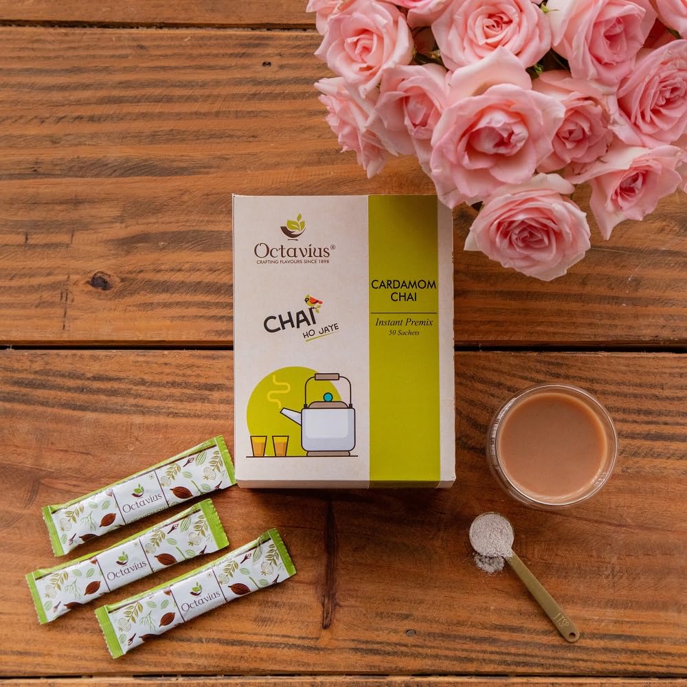 Octavius | Cardamom Premix Tea - 50 Pouches | Elaichi Chai | Readymade Tea Mix | Ready Tea | Premix Tea Powder | Instant Tea | T