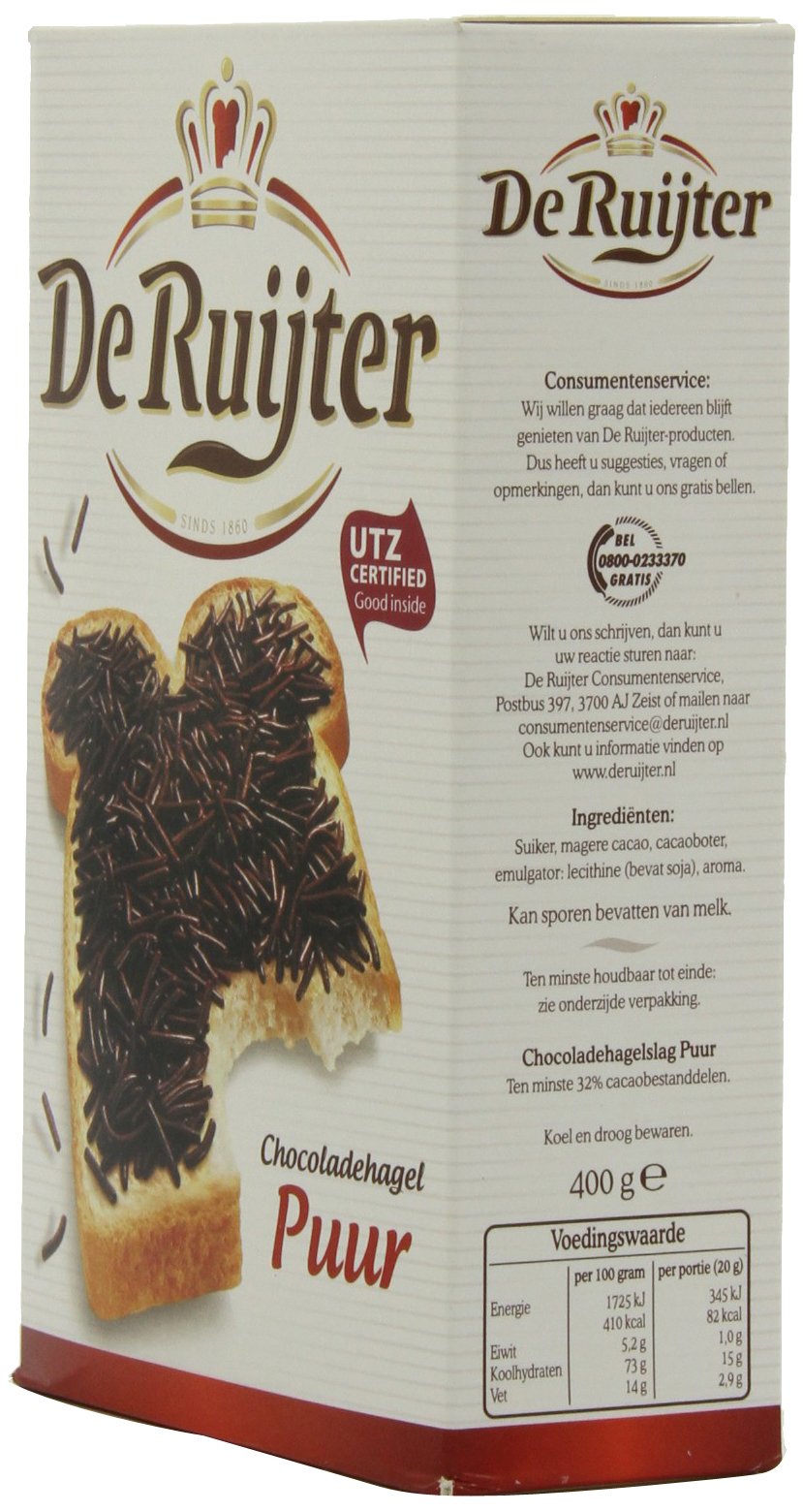 Deruyter Chocoadehagel Puur (Dark Chocolate Sprinkles), 14-Ounces Boxes (Pack Of 3)