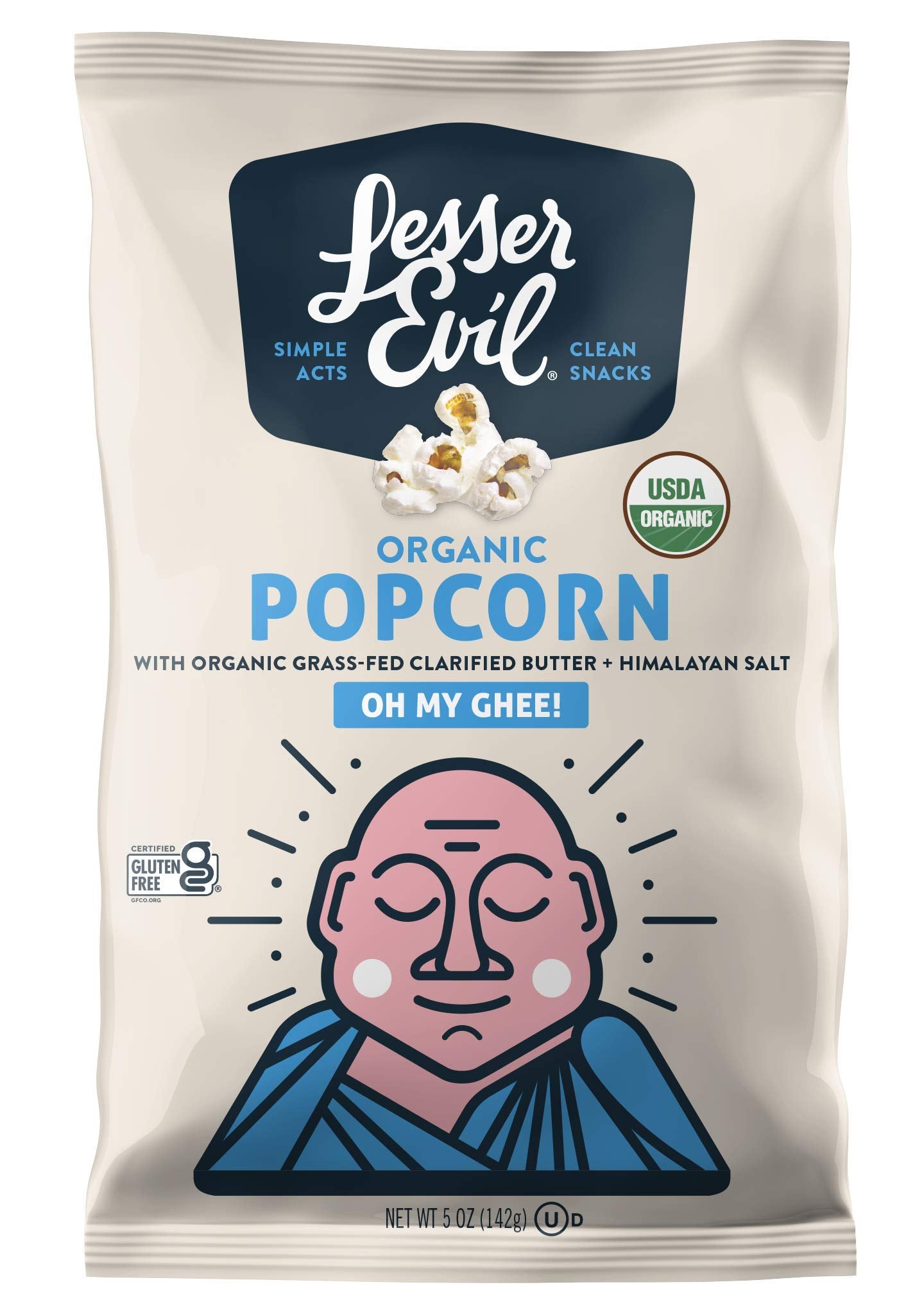 LesserEvil Organic Popcorn Oh My Ghee, No Artificial Ingredients, 5 oz Bags, Pack of 5