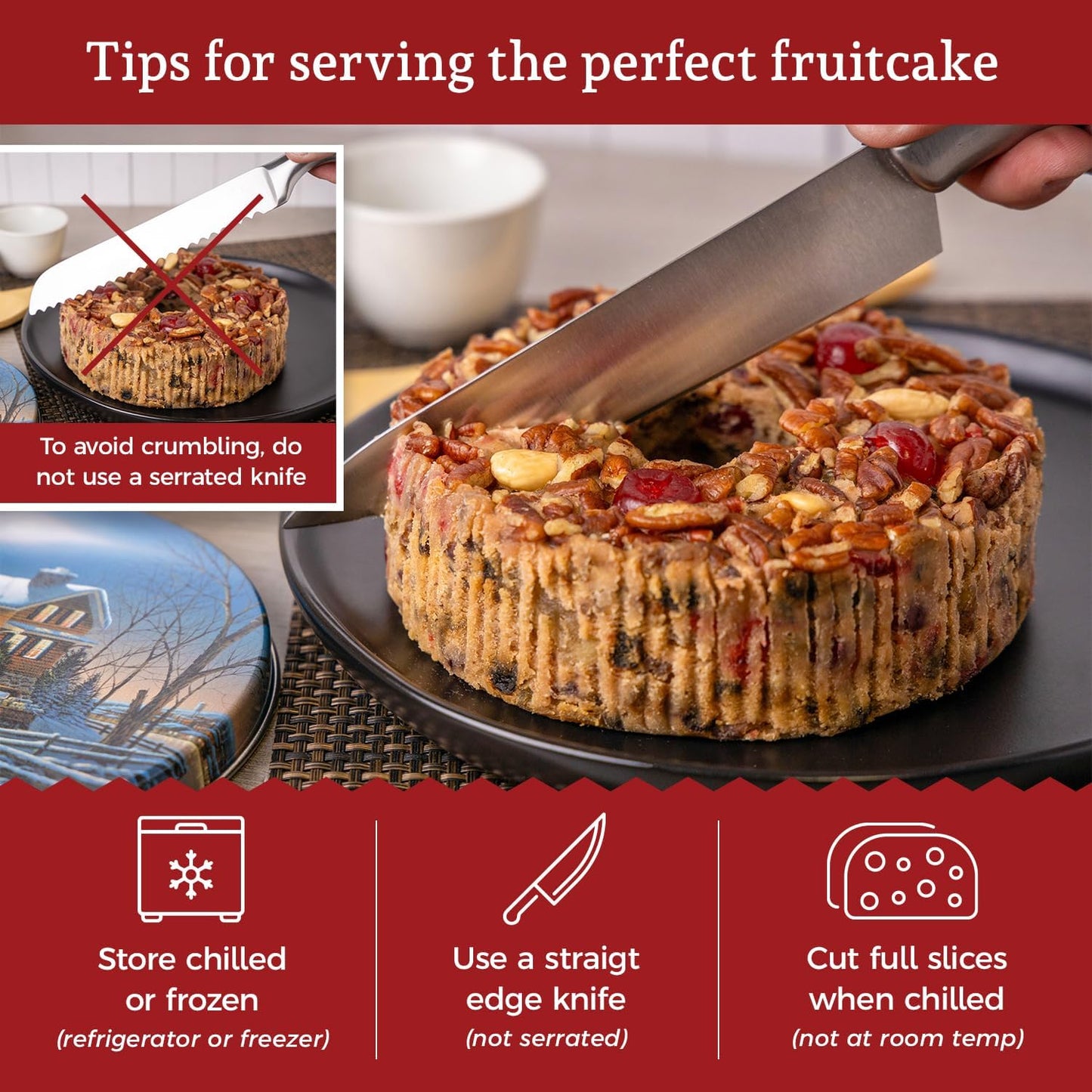 Beatrice Bakery Co. Original Fruitcake in Holiday Tin, 48 oz, Freshly Made
