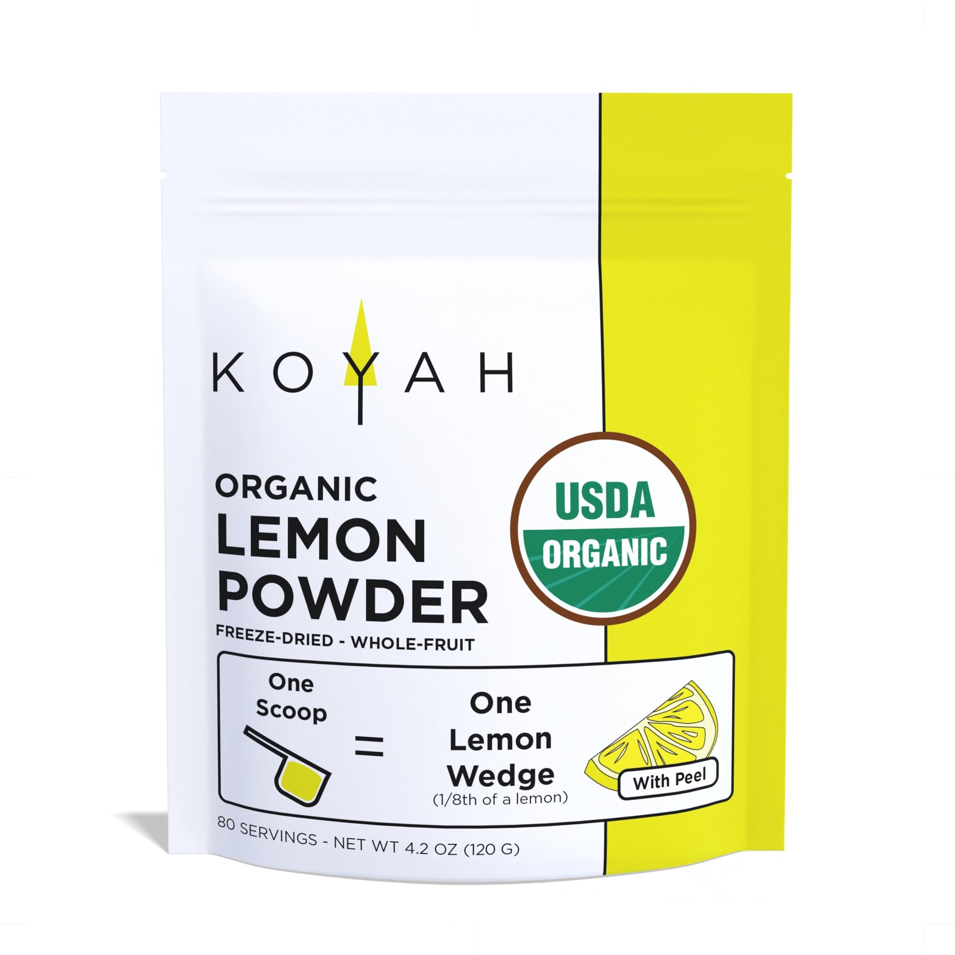 KOYAH - Organic Lemon Powder (with Peel) - 80 Servings (1 Scoop = 1 Lemon Wedge), USA & Mexico Grown Lemons, Freeze-Dried