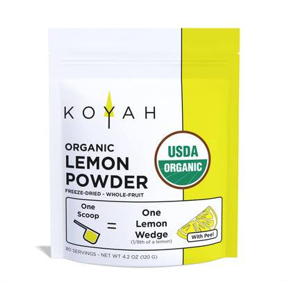 KOYAH - Organic Lemon Powder (with Peel) - 80 Servings (1 Scoop = 1 Lemon Wedge), USA & Mexico Grown Lemons, Freeze-Dried