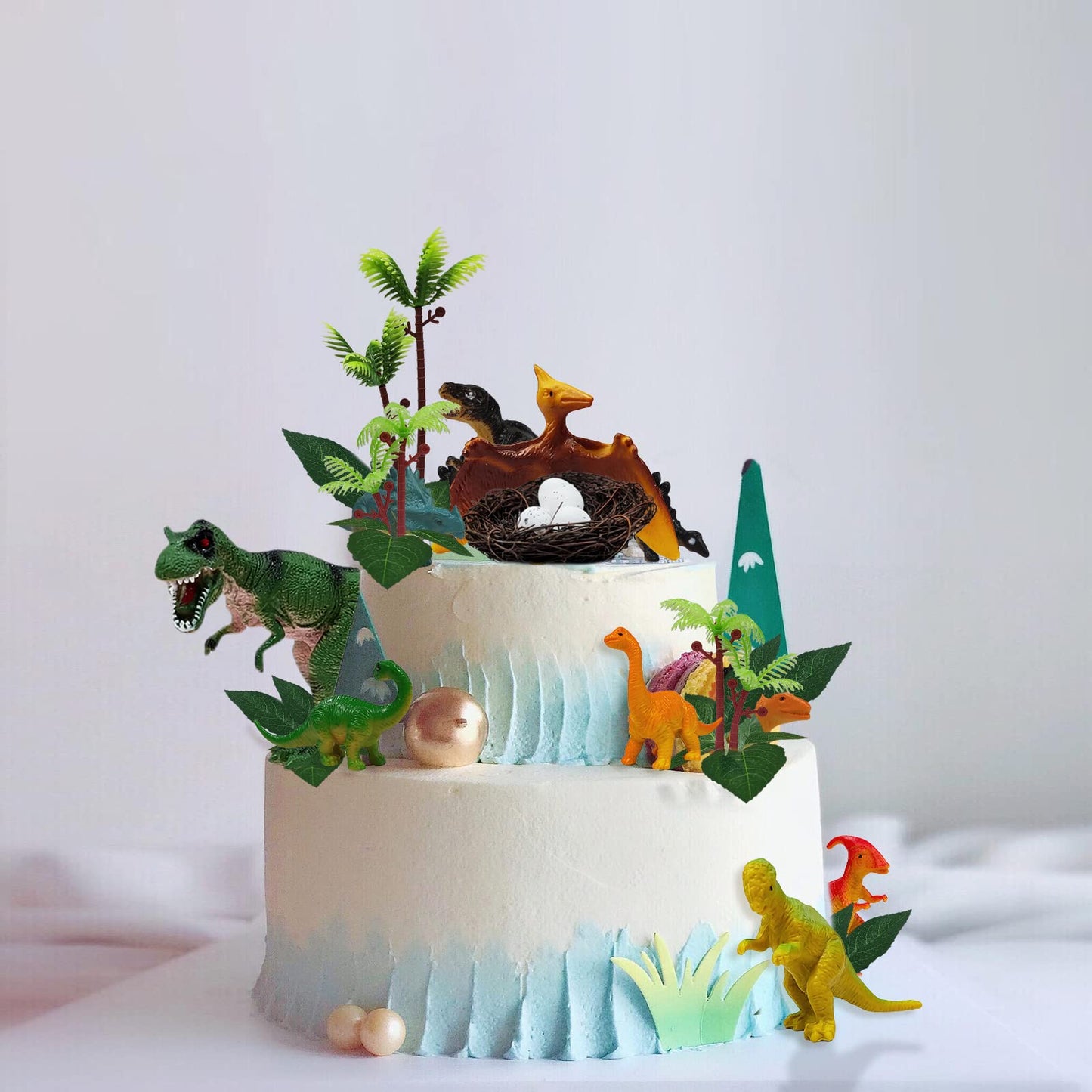 Glahorse 26 Pcs Dinosaur Cake Toppers With Dinosaur Eggs Leaves Trees Cake Decorations For Birthday,Dinosaur Themed,Jungle Safar