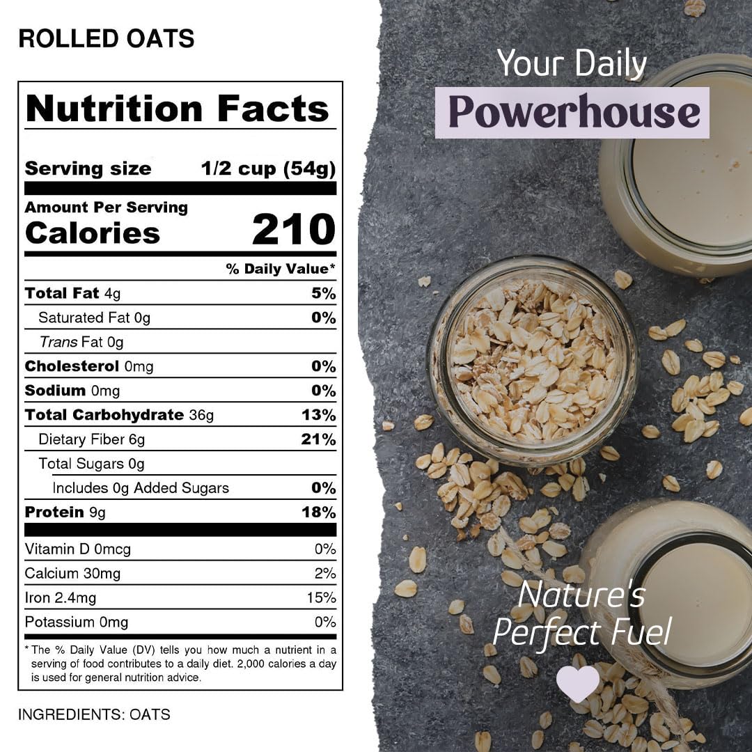 Regular Rolled Oats, Organic, Bulk, Oatmeal, Breakfast Food, Non-Gmo, High Fiber (50 Pounds)
