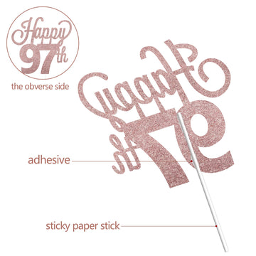 Lingteer Happy 97Th Birthday Cake Topper - Cheers To 97Th Birthday 97 Years Old Birthday Party Cake Decorations Sign.