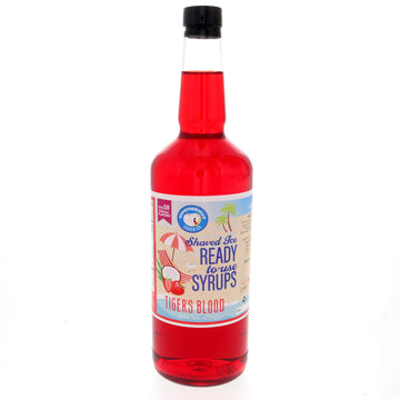 Hypothermias Shaved Ice & Snow Cone Syrup - BPA-Free Recyclable Plastic Bottle Quart (32 Fl. Oz) - Tiger's Blood - Made with Non