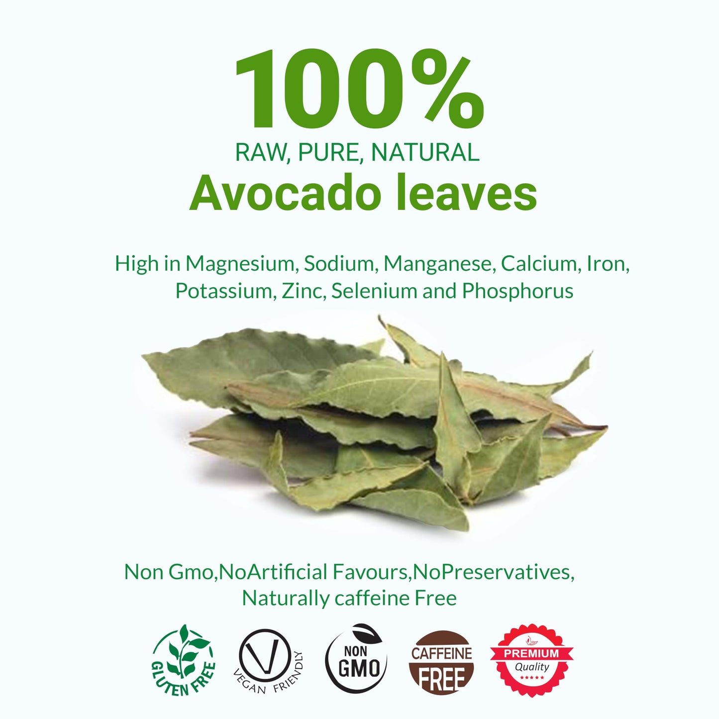 Akshit Organic Dried Avocado Leaves, 2.6oz (75g), Caffeine Free, Perfect for Tea and Cooking