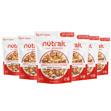 Nutrail Nut Granola Cereal, Vanilla Strawberry, No Sugar Added, Keto, Low Carb, Gluten Free, Grain Free, Healthy Breakfast 8 Oz.