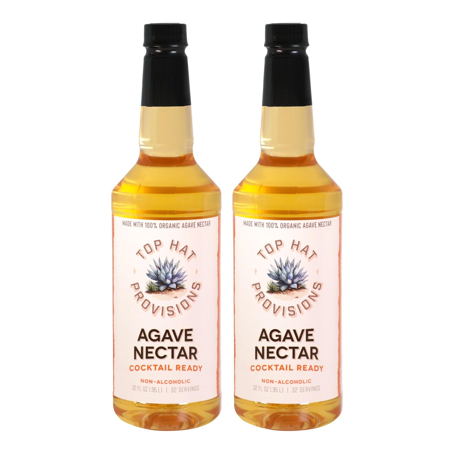 Top Hat Provisions Agave Nectar Sweetener - Organic Lower Calorie Syrup - 32oz Bottles (2 Pack) - Agave Nectar 2 Pack