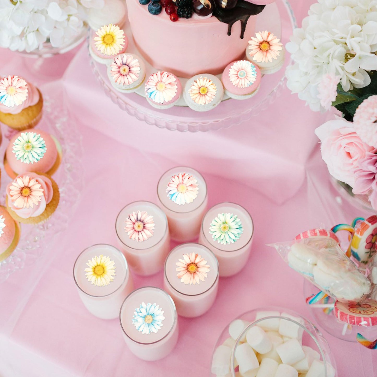 Ercadio 40 Pcs Edible Daisy Cupcake Toppers Beautiful Daisy Cupcake Drink Topper Picks Edible Colorful Daisies Cupcake Decoratio