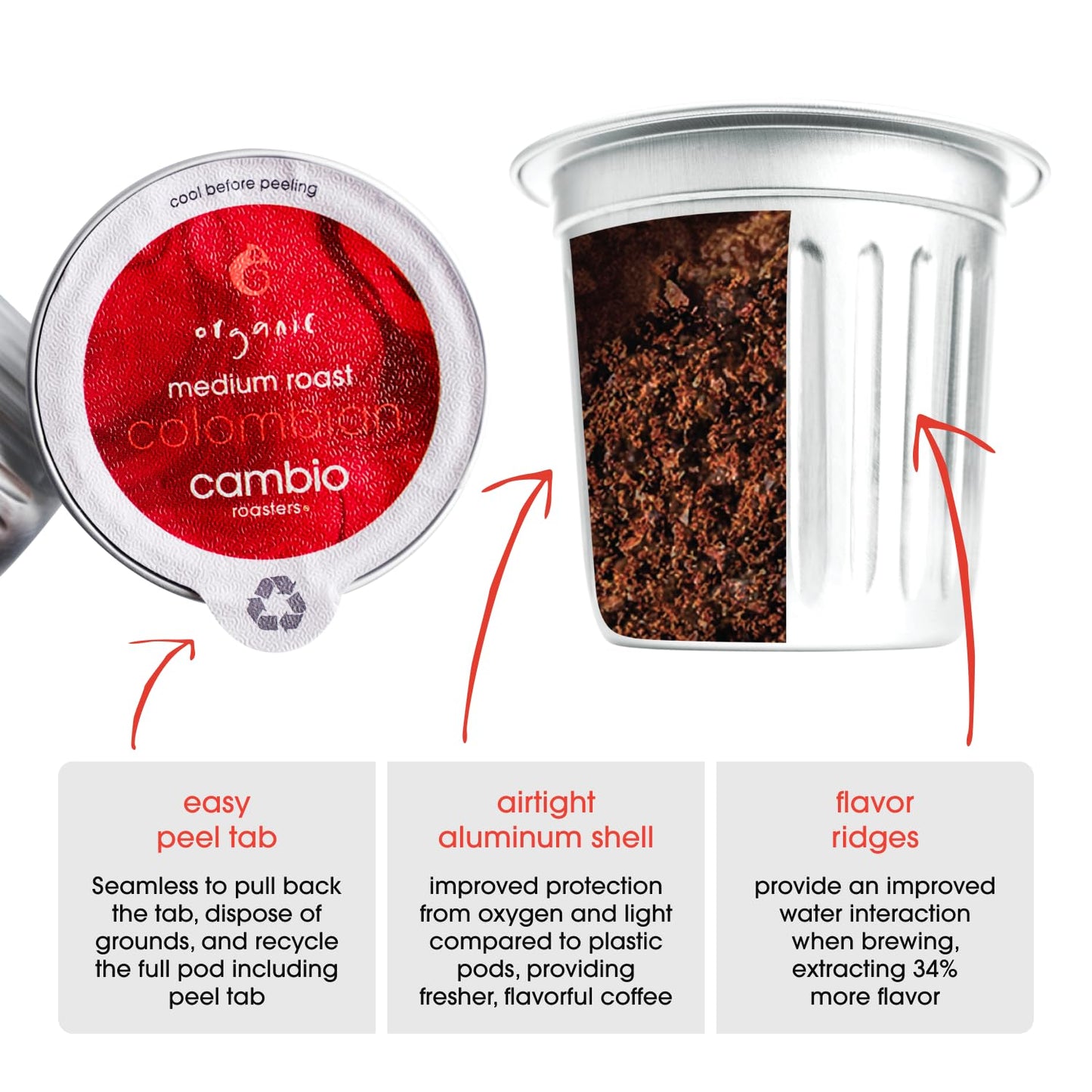 Cambio Roasters Colombian Organic Coffee K Cups for Keurig  Medium Roast Coffee K-Cup  Only Aluminum Keurig K Cups with Organic Beans  More Flavor & Longer Lasting Freshness  Medium Roast  60 count