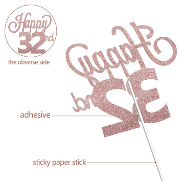 Lingteer Happy 32Nd Birthday Cake Topper - Cheers To 32Nd Birthday 32 Years Old Birthday Party Cake Decorations Sign.